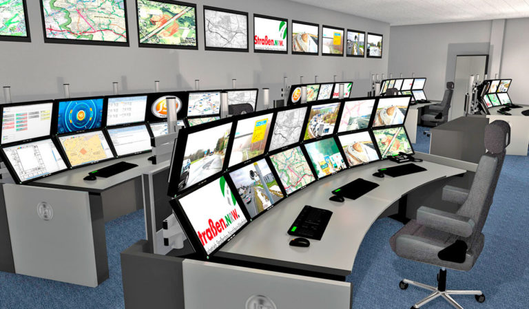 JST - Verkehrszentrale NRW: Kontrollraum. Photorealistische 3d-Planung