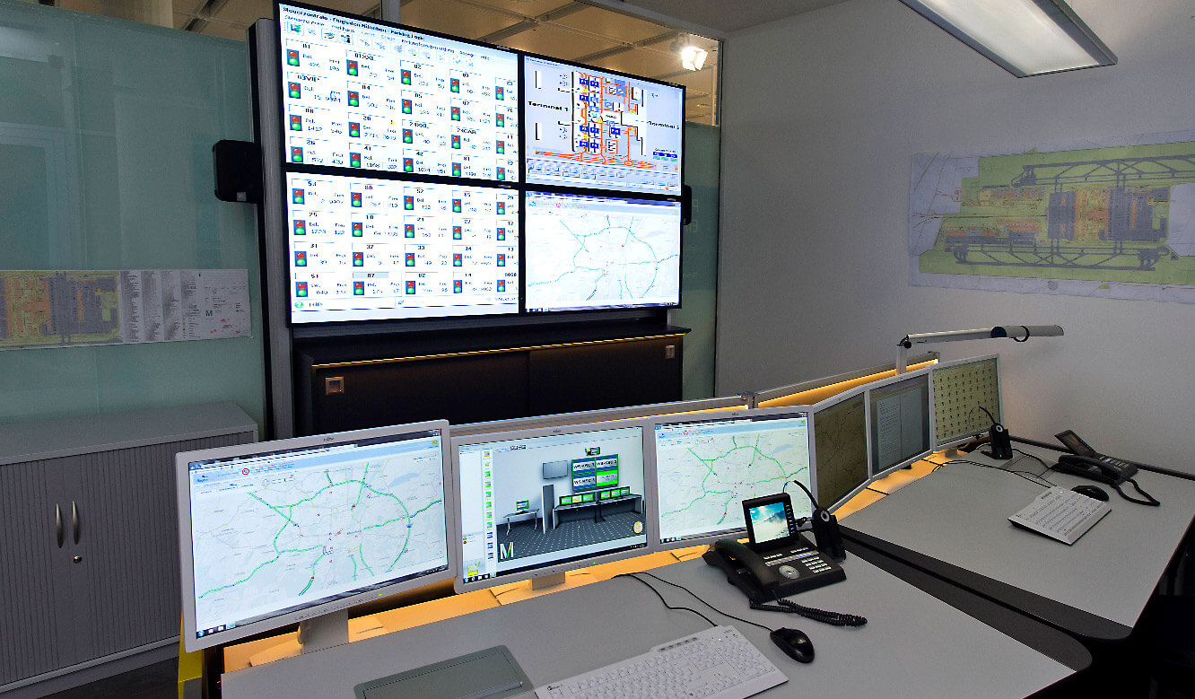 JST-Flughafen München: Großbildwand im neuen Kontrollraum