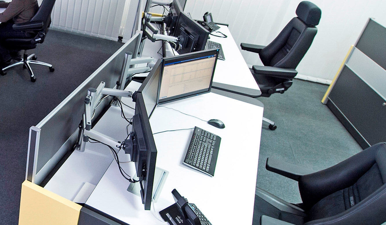 JST GRZ Linz 3-D monitor articulated arms for optimum alignment of the displays at the workplace