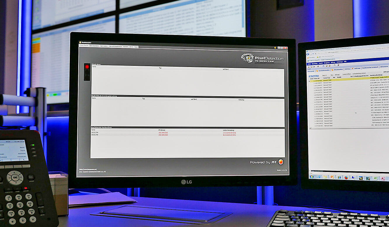 JST-Netcologne: Oberfläche der Überwachungssoftware Pixel-Detection auf Arbeitsplatzmonitor