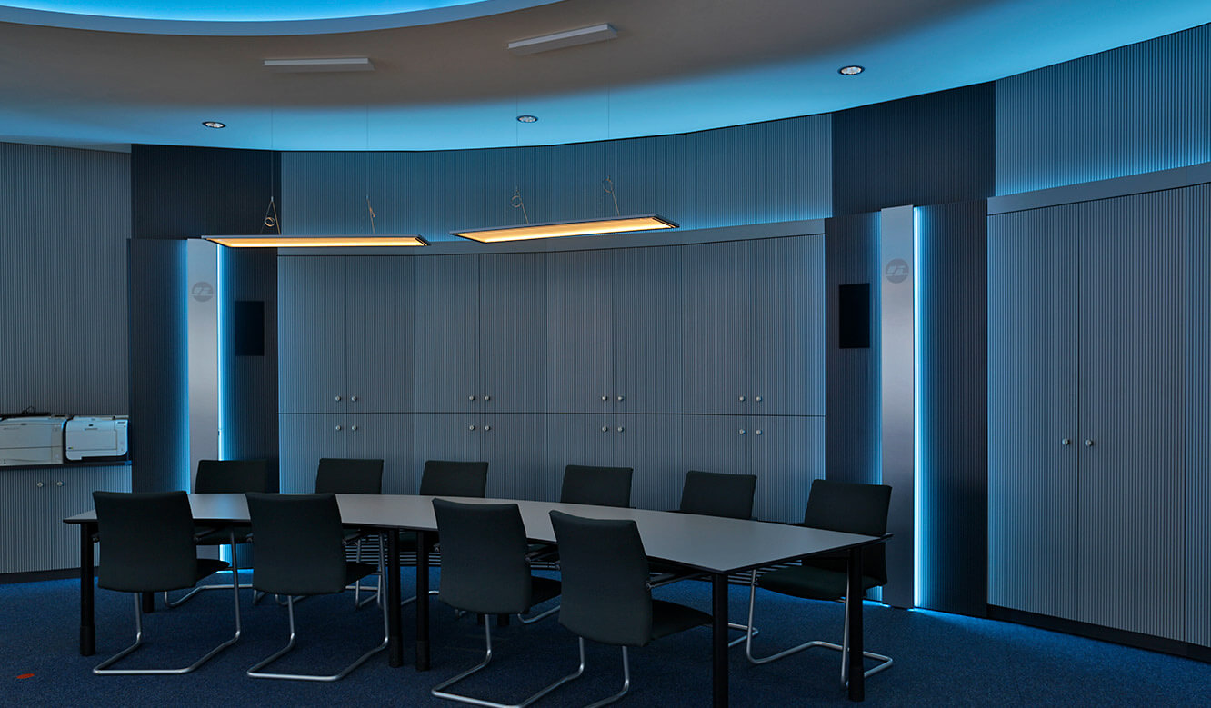 JST-InfraLeuna: conference desk and cabinets in acoustic design