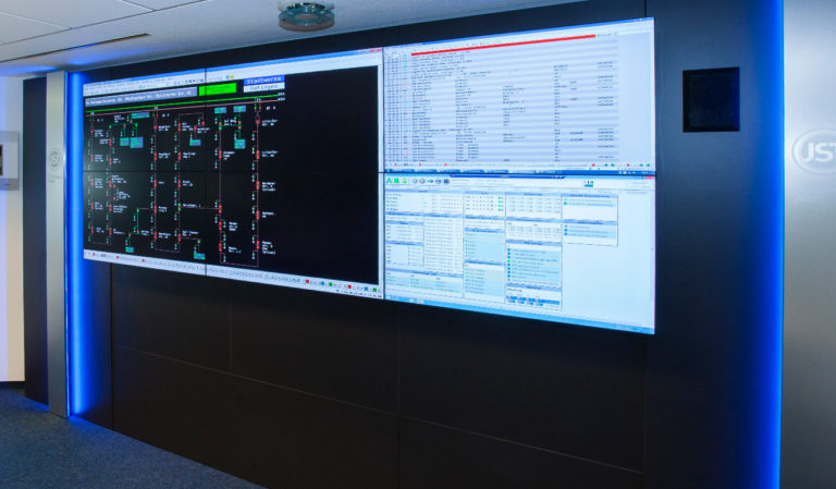 JST - Ratingen Public Utility Company: Display wall with six UltraSlimLIne LC displays