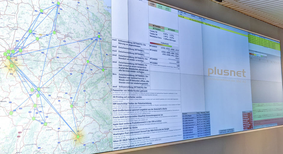 Cube-Großbildsystem im Betrieb im NOC der Plusnet