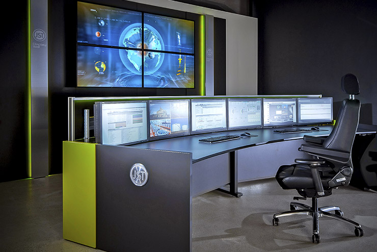 Control room furniture: ergonomic operator consoles, Recaro operator chair, AllMedia Conference System