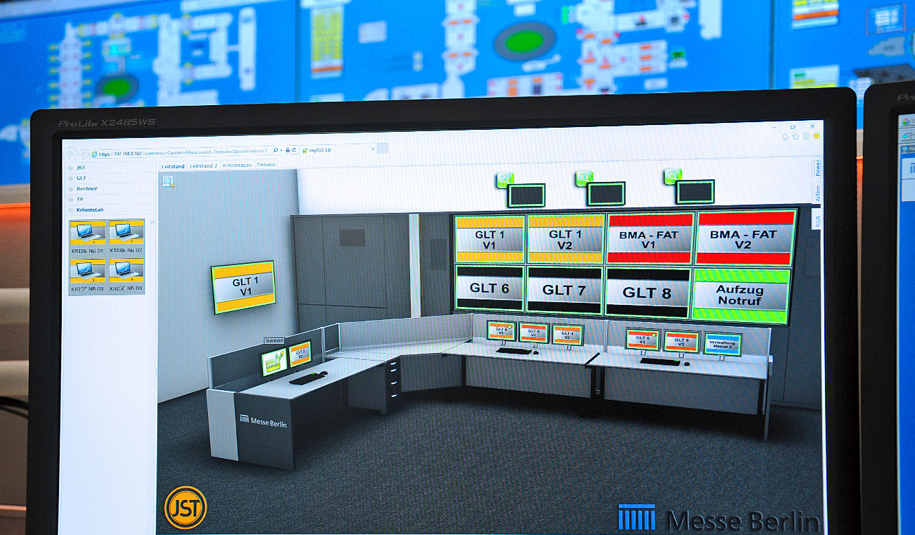 JST - Messe Berlin: the myGUI user interface reflects an image of the control room