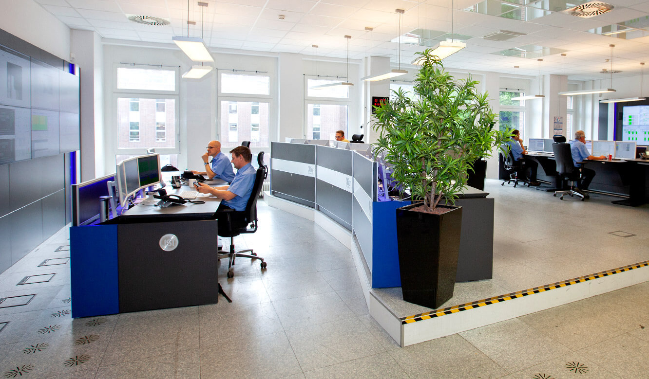 JST Volkswagen FIS control room: two large display walls in the control room