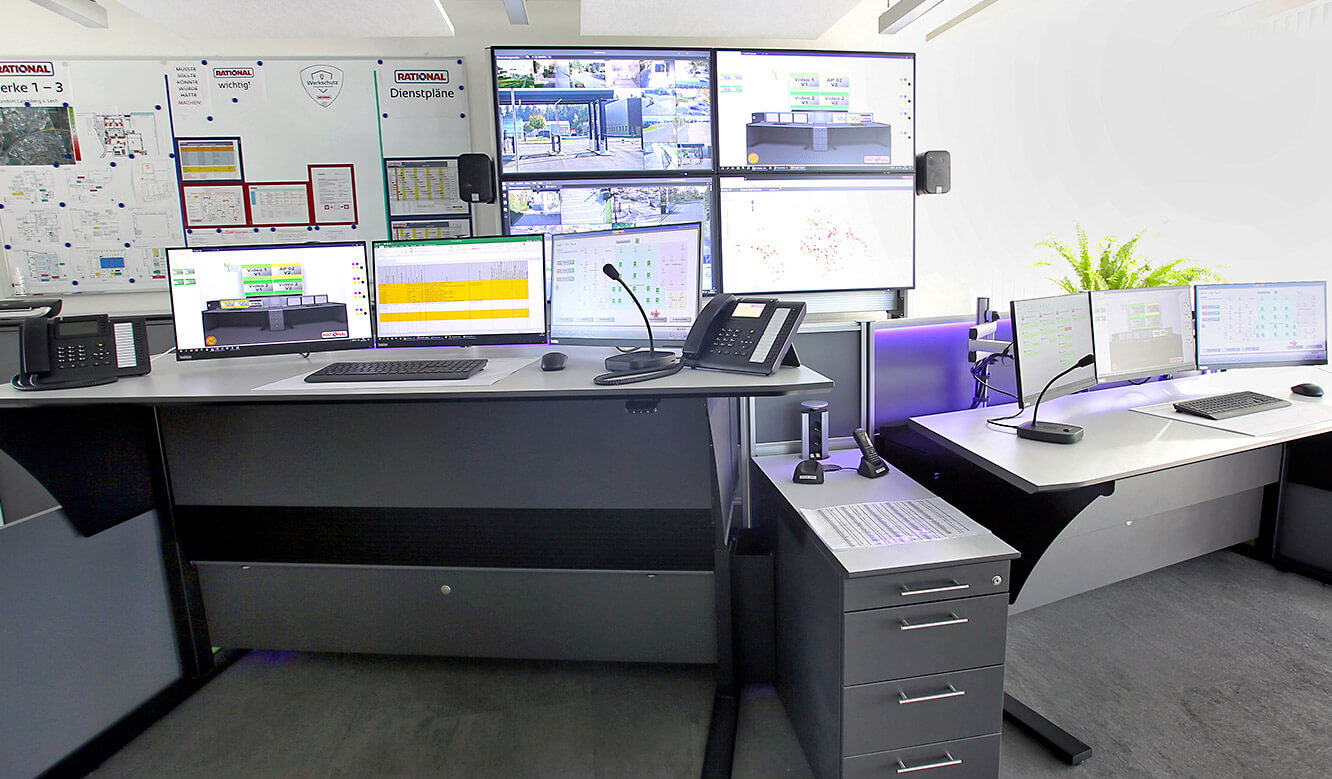 JST Rational control room: ergonomic height-adjustable work tables in the security control centre