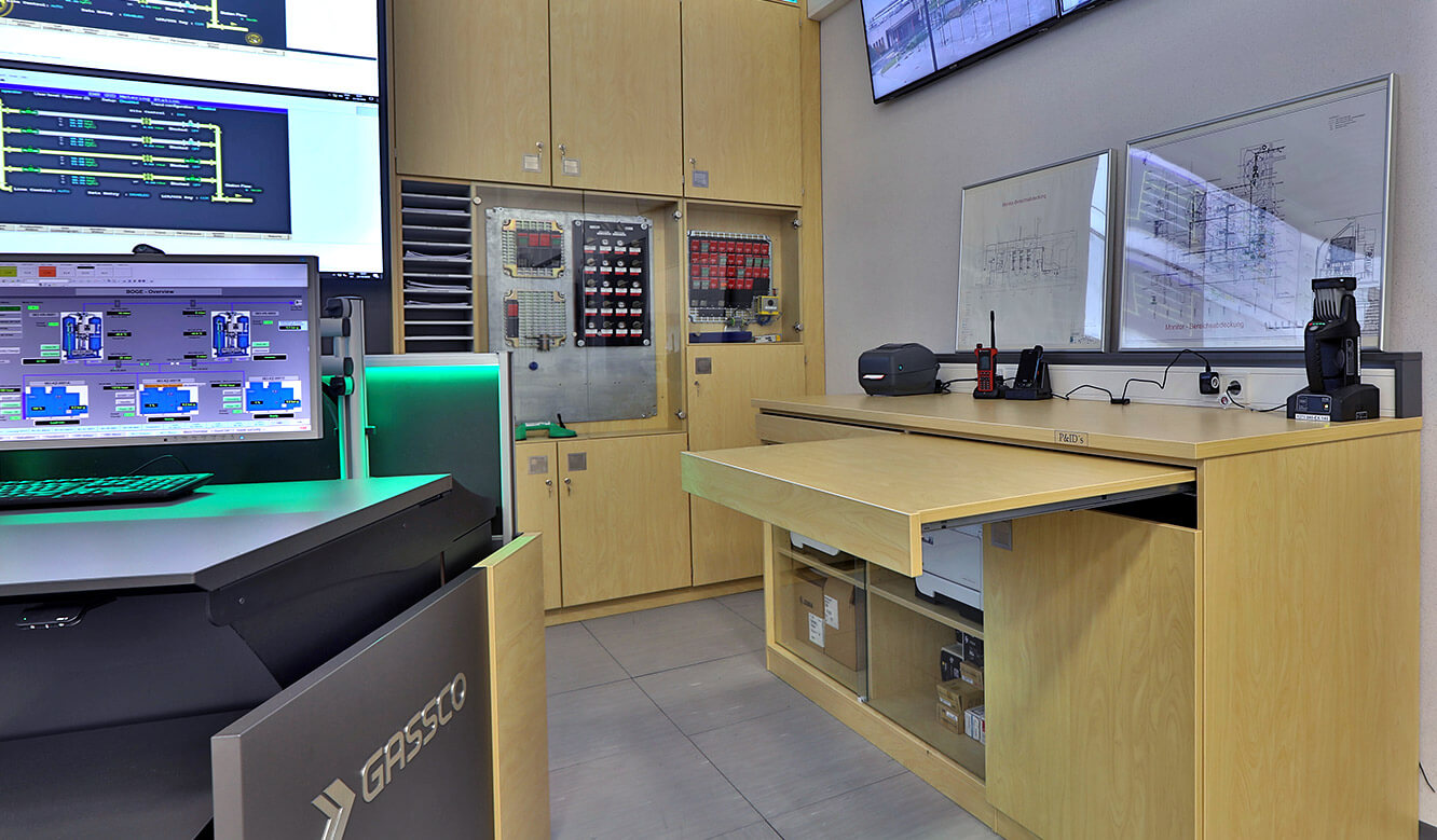 JST reference energy supplier Gassco Emden natural gas control room - customised cabinet solutions for control centres