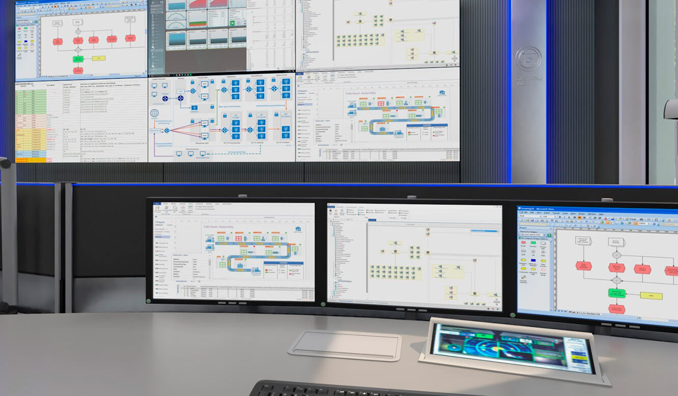 JST reference HeidelbergCement control centre: Control room in 3D visualisation