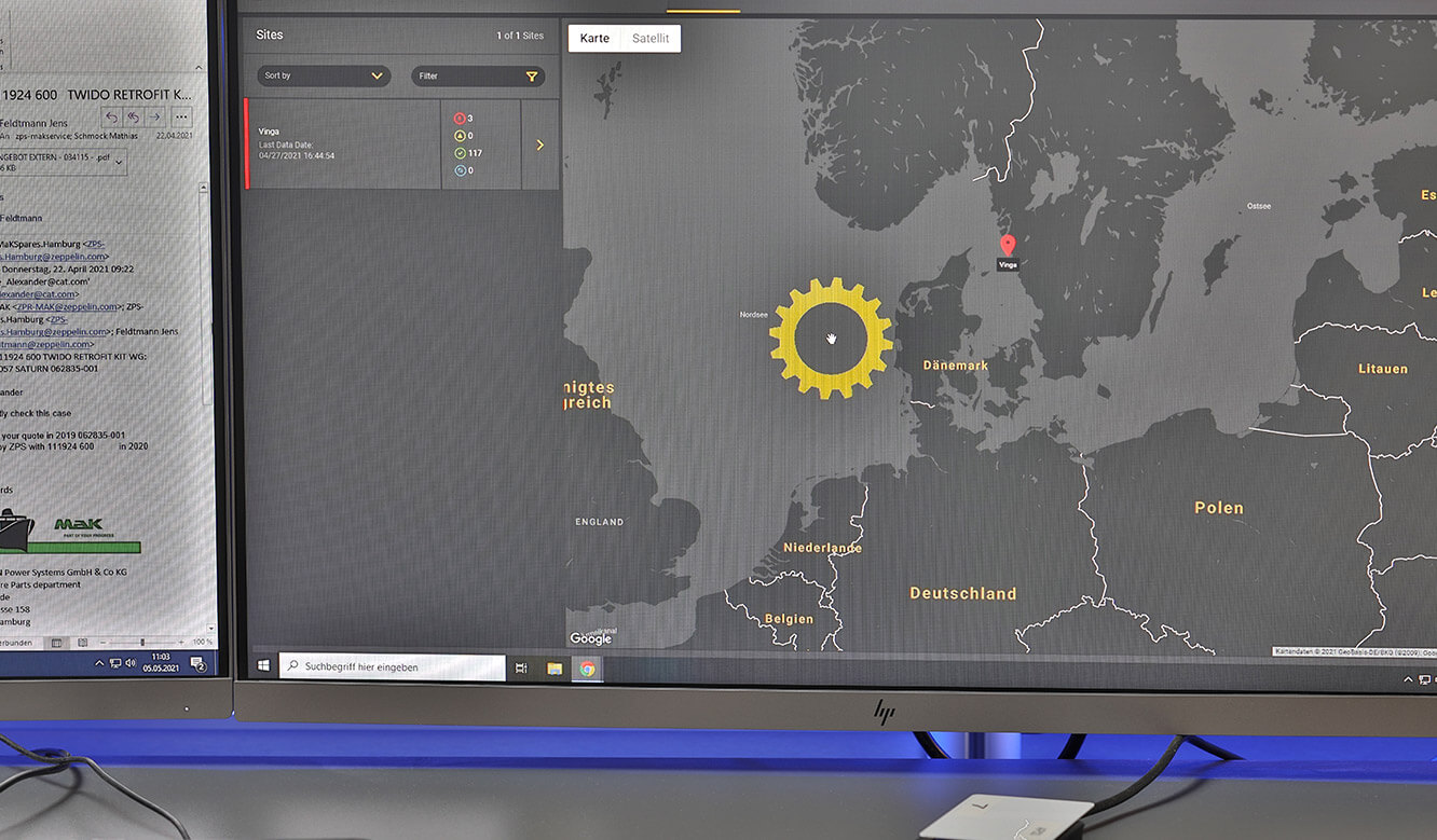 JST Referenz Zeppelin Power Systems Fleet Operations Center - MouseRadar macht Cursor auf Überwachungsmonitor sichtbar