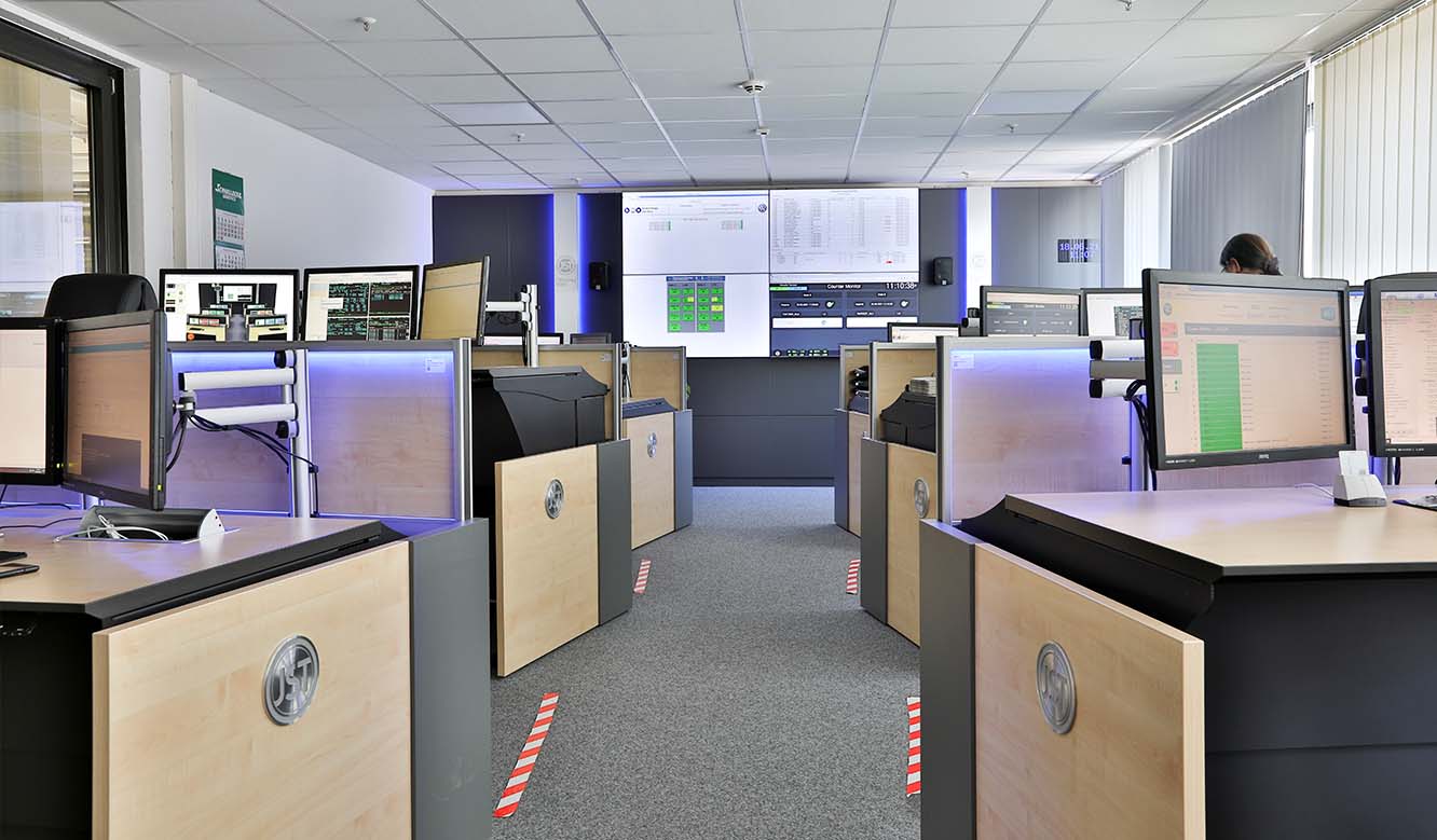 JST reference Volkswagen Sachsen - control station with ergonomic furniture and modern control room technology