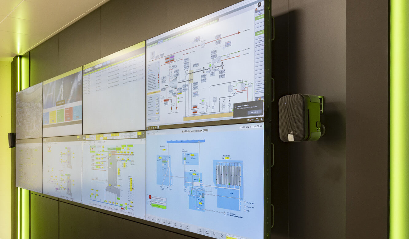 JST-Referenz Smart Control Center GETEC: DisplaySuit mit mehreren Monitoren