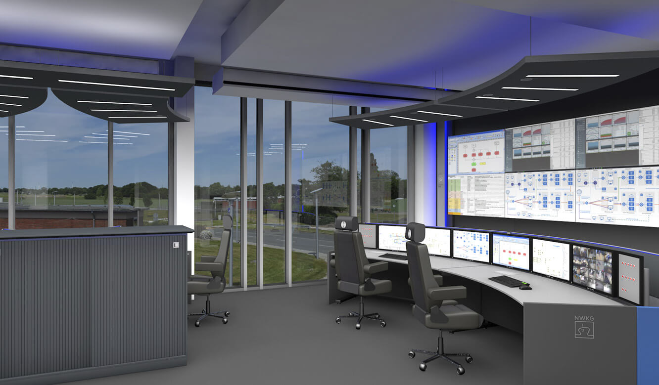 JST Referenz NWKG Steuerwarte: 3D-Grafik visualisiert die Leitwarten-Planung