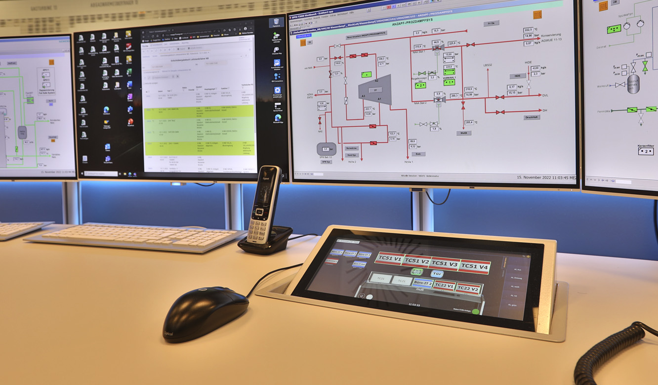 JST DREWAG SachsenEnergie: Kontrollraumsteuerung mit CommandPad in Tischplatte integriert